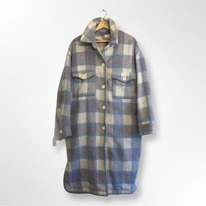Long Blue Plaid Shacket (L)
